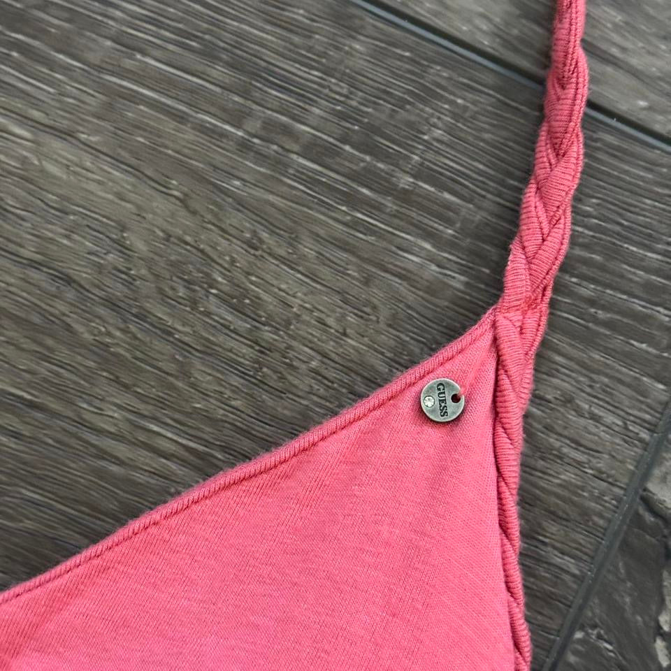 pink guess halter crochet detailing dress