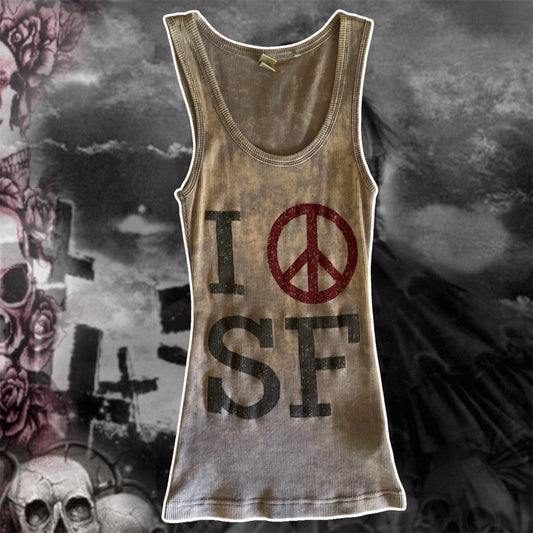 blue and white i peace sf y2k 2000s ribbed tank top (S)
