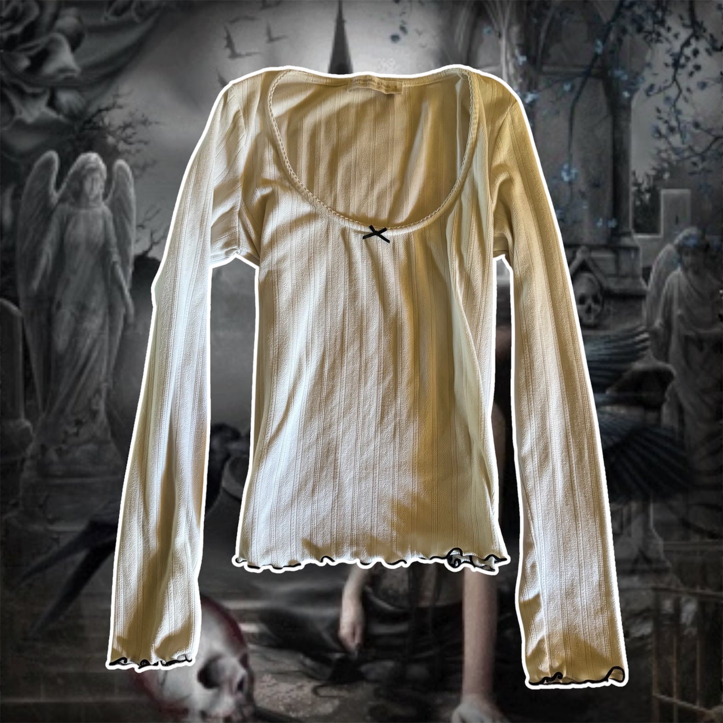 white & black bow abercrombie & fitch long sleeve shirt (S)