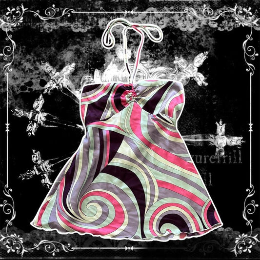 Multicolored Pucci Inspired Swirly Tie Back Halter Top