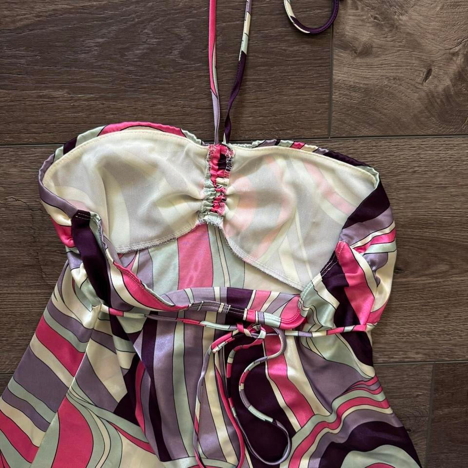 Multicolored Pucci Inspired Swirly Tie Back Halter Top