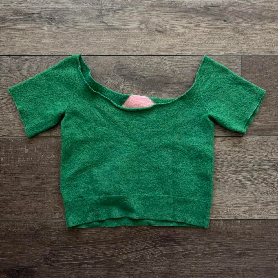 green & pink skull off the shoulder top