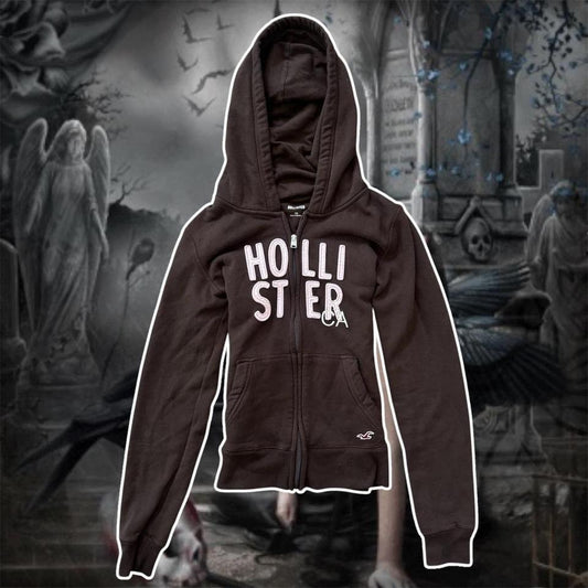 brown & pink hollister zip up jacket