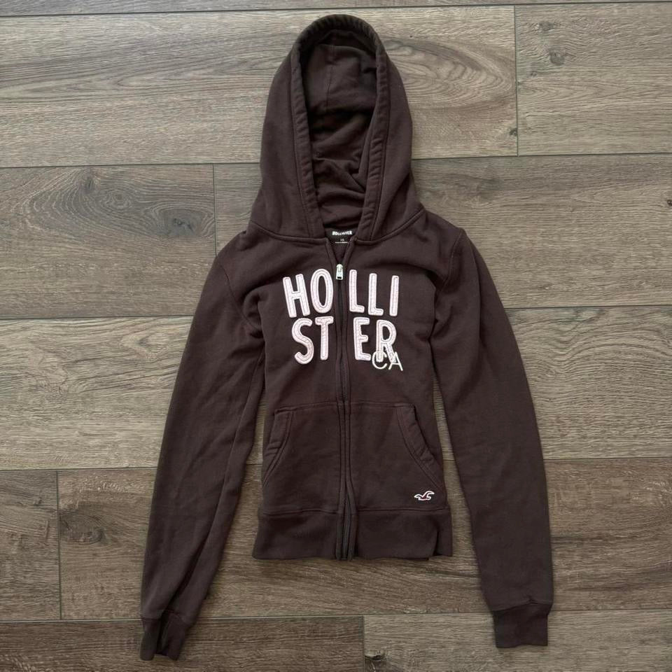 brown & pink hollister zip up jacket