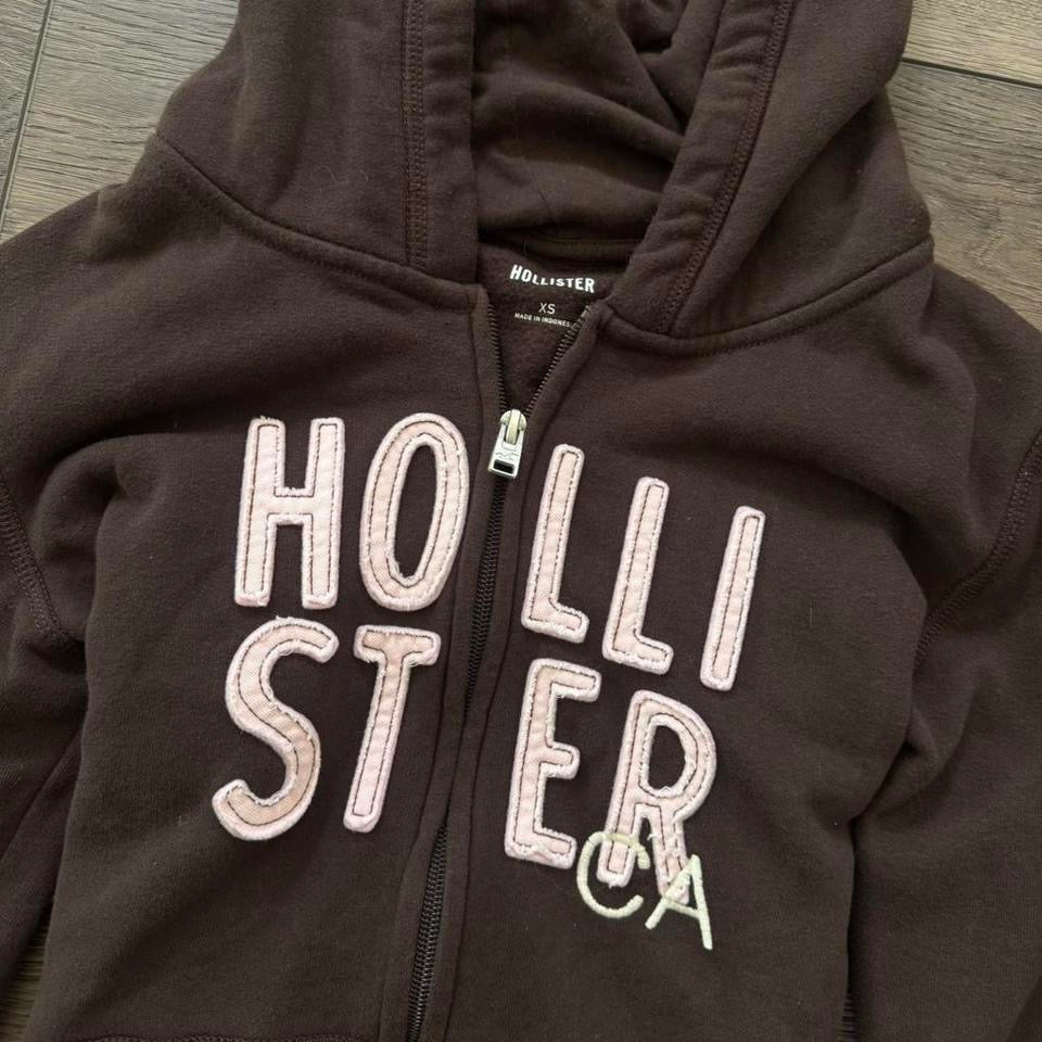 brown & pink hollister zip up jacket